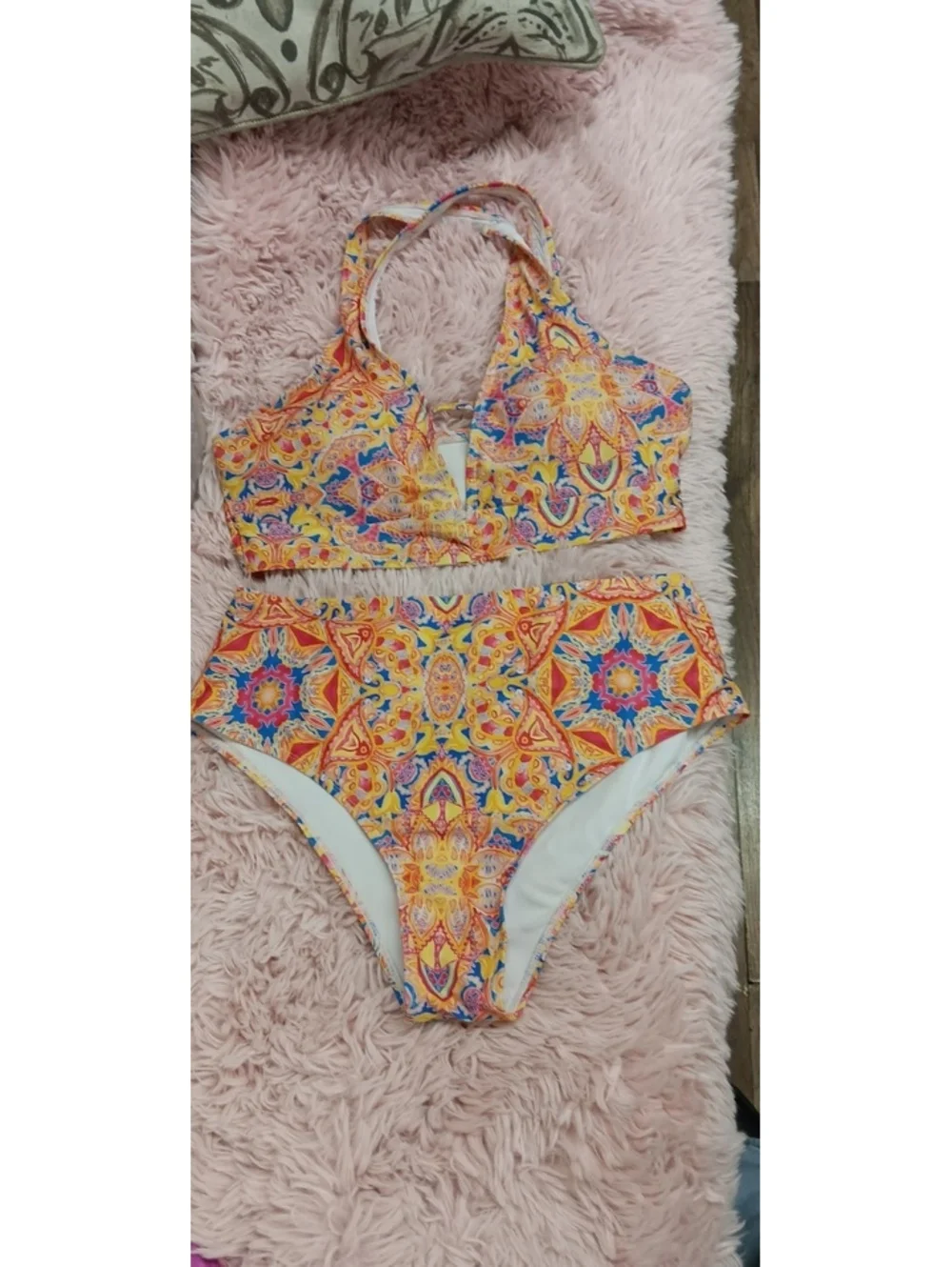 Hello and orange kaleidoscope bikini set
